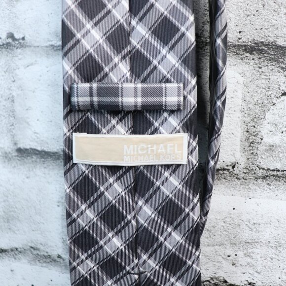 Michael Kors Necktie Men's 100% Black White Plaid Standard 58" Tartan - Picture 4 of 8